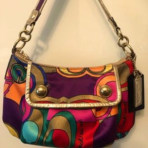 Coach Poppy Groovy Pop X art multi colored.Sateen hand bag with shoulder strap